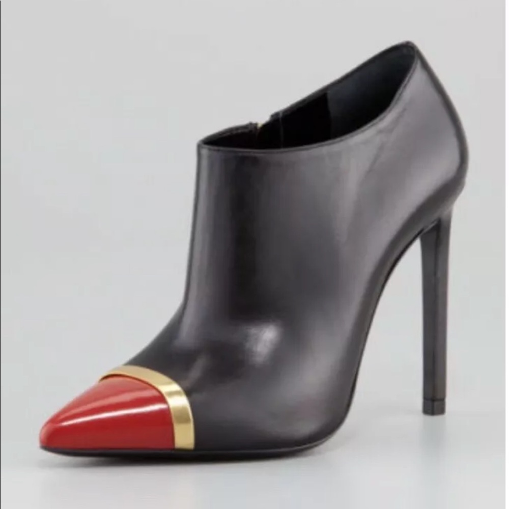 Yves Saint Laurent Pointed CapToe Bootie Black/Red
